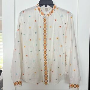 Label Ritu Kumar Off White COTTON Embroidered Shirt Blouse MEDIUM contemporary